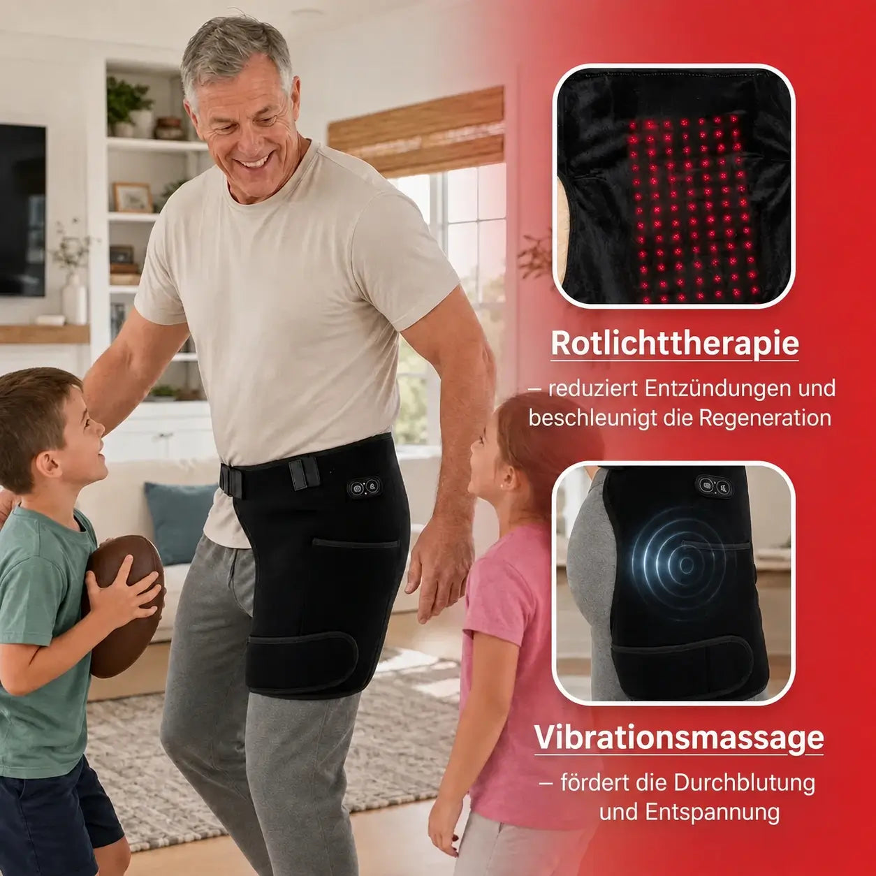 4-in-1 Wärmegürtel mit Rotlicht & Vibration
